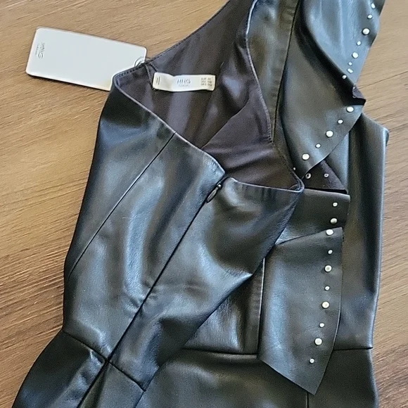 Mango leather one shoulder dress XS NWT - Picture 4 of 6